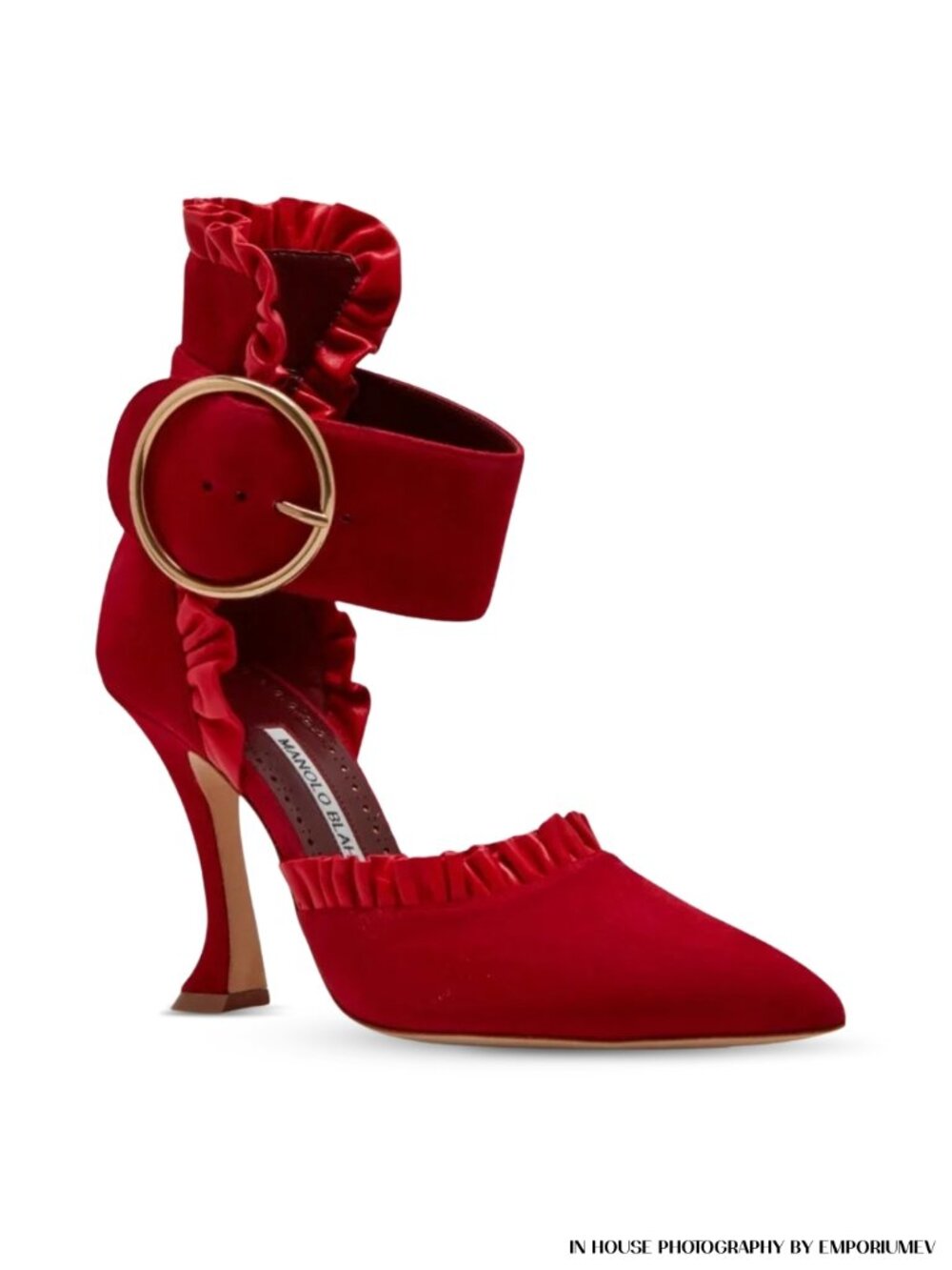 Manolo Blahnik Visma Dark Red Suede Ruffle Detail Pumps Size EU 37 US 7